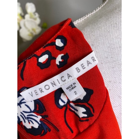 Veronica Beard Joia Red Multi Floral Print V-Neck Midi Dress Women's Size 2 - Picture 10 of 12
